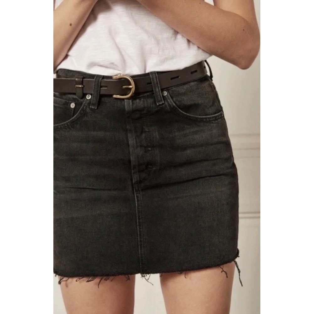 Boyish Jeans Black Denim Mini Skirt Raw Hem High Waisted Size 26